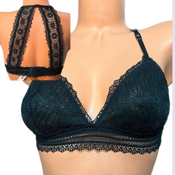 Victoria’s Secret Floral Lace Racerback Unlined bralette bra Black Medium - Picture 6 of 6